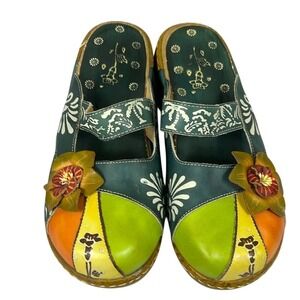 Socofy Boho Yuntuo Leather Slip On Shoes Womens Size 42 (8.5) Wood Base